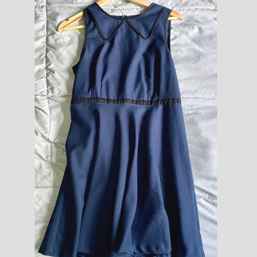 Dark Blue Dotted Dress w/ Pockets! | 8